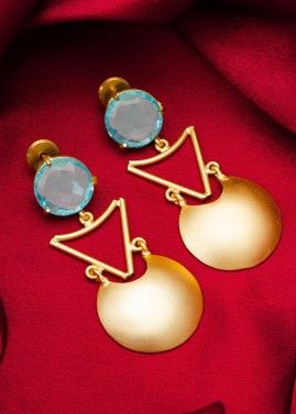 Blue & Golden Stone Studded Earrings