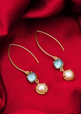 Golden & Blue Stone Studded Earrings