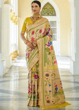 Yellow Paithani Silk Heavy Pallu Woven Saree 