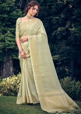 Green Zari Woven Saree In Tissue Silk