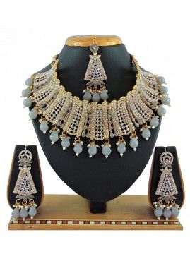 Grey Stone & Beads Studded Necklace 