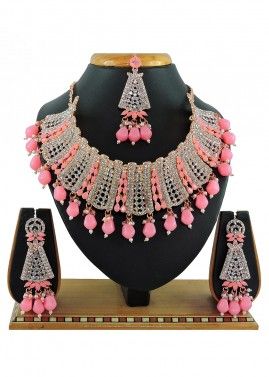 Pink Stone & Beads Work Necklace
