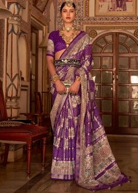 Purple Art Silk Saree In Woven Work