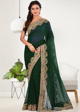Green Embroidered Georgette Saree & Blouse