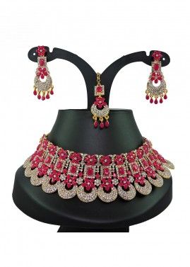 Stone Studded Pink Necklace Set