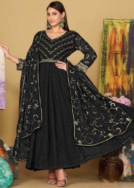 Black Embroidered Anarkali Suit Set