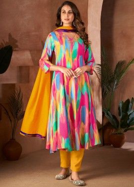 Multicolor Printed Anarkali Suit Set