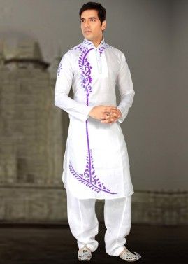 Readymade White Embroidered Kurta Salwar Set