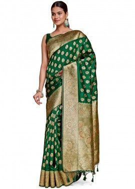Green Kanjivaram Silk Saree In Woven Work