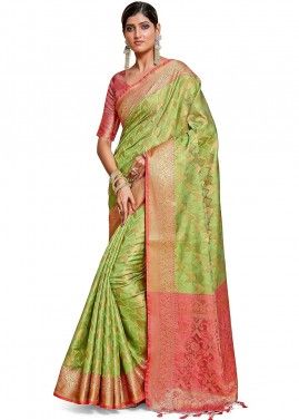 Green Kanjivaram Silk Saree In Woven Designs
