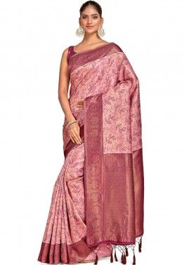 Pink Woven Border Art Banarasi Silk Saree