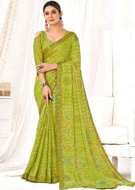 Green Bandhej Printed Chiffon Saree