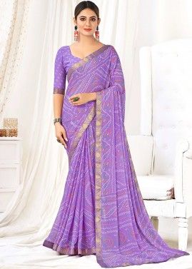 Purple Bandhej Printed Saree In Chiffon