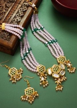 White & Golden Kundan Studded Necklace Set