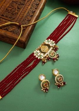 Red Kundan Studded Choker Necklace Set