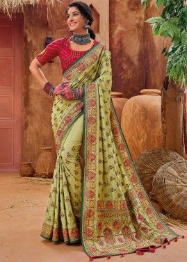 Green Thread Embroidered Silk Saree 