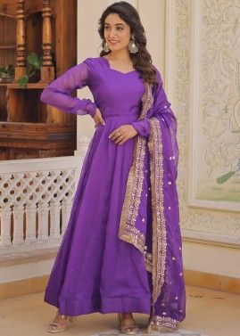 Purple Readymade Anarkali Suit & Dupatta
