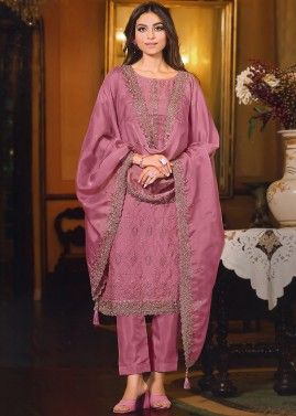 Pink Embroidered Organza Pant Suit Set
