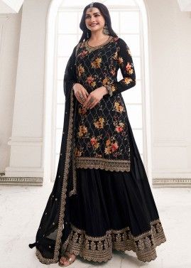 Prachi Desai Black Embroidered Sharara Suit Set