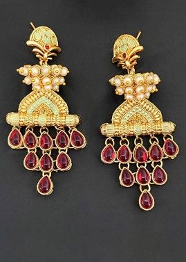 Golden Stone Studded Dangler Earrings 