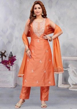 Readymade Orange Embroidered Pant Suit Set