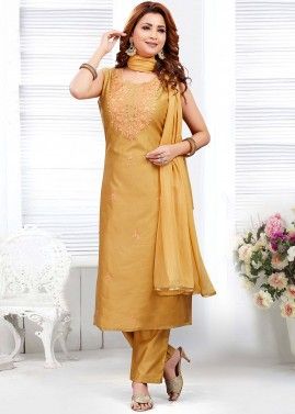 Readymade Yellow Embroidered Pant Suit Set