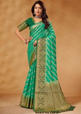 Green Woven Georgette Saree & Blouse 