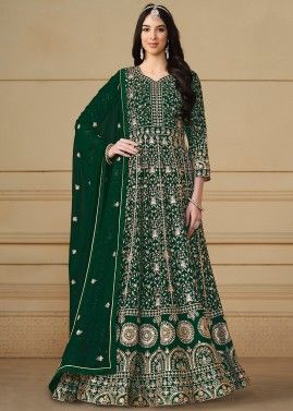 Green Thread Embroidered Georgette Anarkali Suit