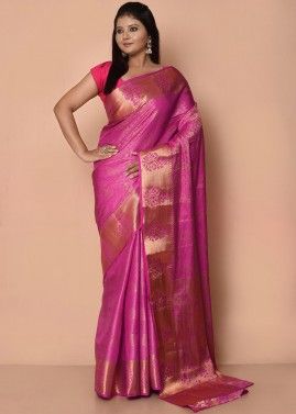 Pink Woven Border Kanjivaram Silk Saree