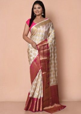White Kanjivaram Silk Woven Saree