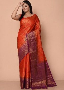 Orange Kanjivaram Silk Woven Saree