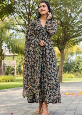 Readymade Black Floral Printed Anarkali Suit