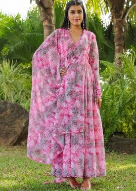 Readymade Pink Floral Printed Anarkali Suit