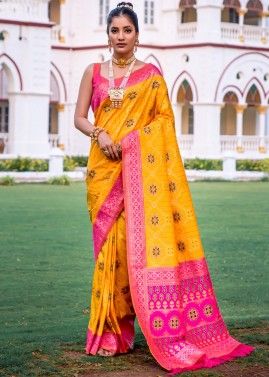 Yellow Zari Woven Saree In Banarasi Silk
