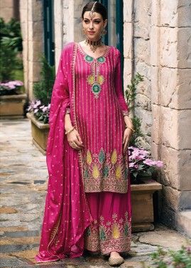 Pink Embroidered Palazzo Suit Set