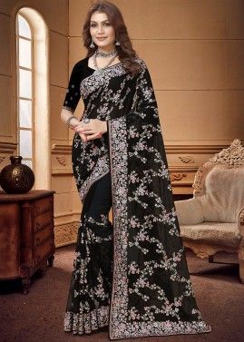 Black Georgette Resham Embroidery Saree