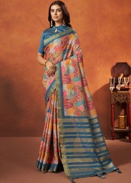 Multicolor Printed Saree & Blouse