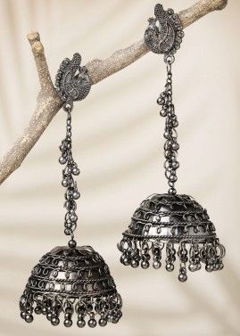 Black Oxidised Earrings In Jhumka Style