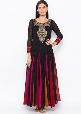 Multicolor Embroidered Flared Readymade Dress