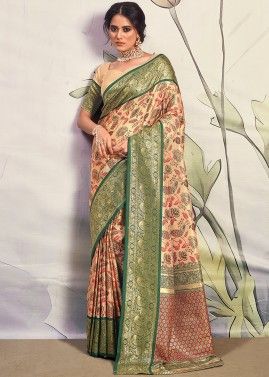 Golden Art Silk Saree In Woven Work