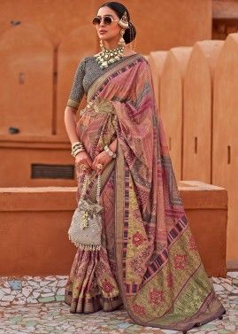 Multicolored Woven Saree In Art Silk