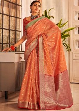 Orange Woven Work Banarasi Silk Saree