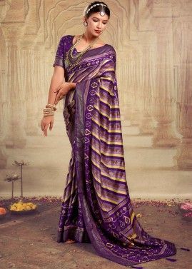 Purple Woven Printed Tussar Silk Saree