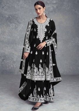 Black Embroidered Palazzo Suit Set