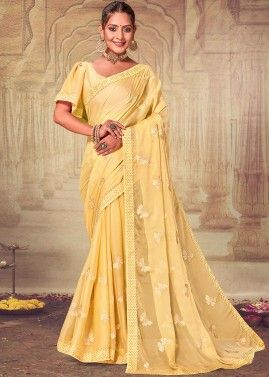 Yellow Embroidered Saree In Chiffon