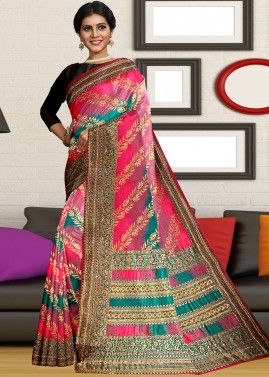 Multicolored Embellished Kanjivaram Silk Saree