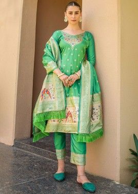 Green Woven Work Pant Suit Set