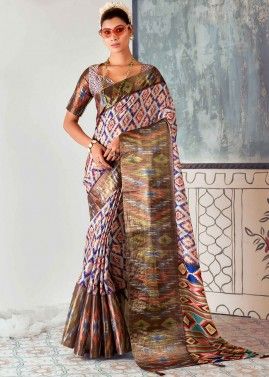 Multicolor Printed Saree In Tussar Silk