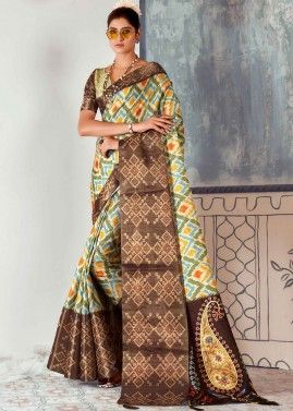 Multicolored Printed Saree In Tussar Silk