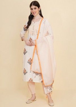 Readymade White Block Printed Pant Suit